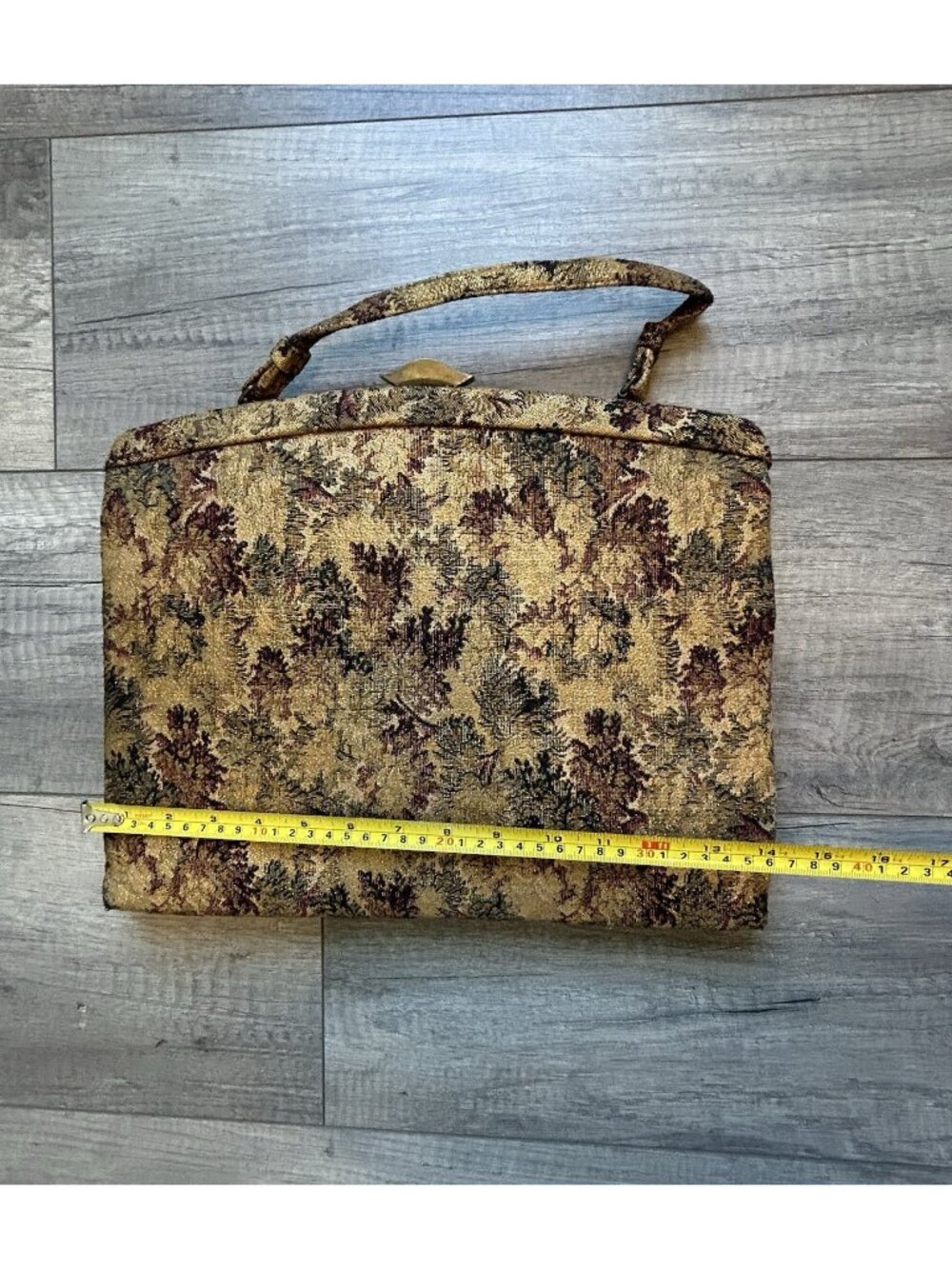 Vintage Crown Lewis Tapestry Purse Gold Floral Top Handle Bag Mid Century MCM - Picture 3 of 16